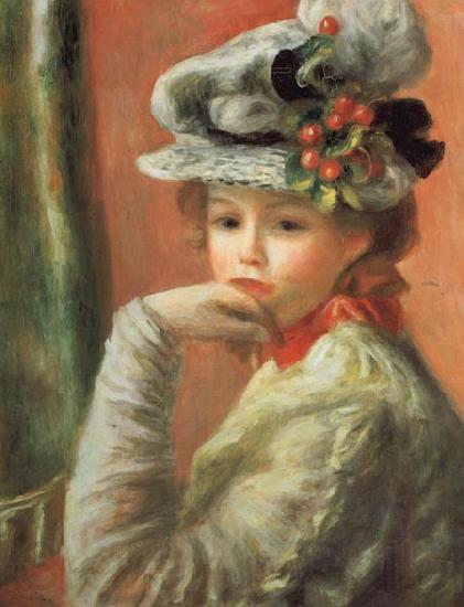 Pierre Renoir Young Girl in a White Hat Norge oil painting art